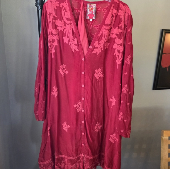 Johnny Was Red Embroidered Midi Dress. 39" long, chest is 22". - Picture 8 of 13